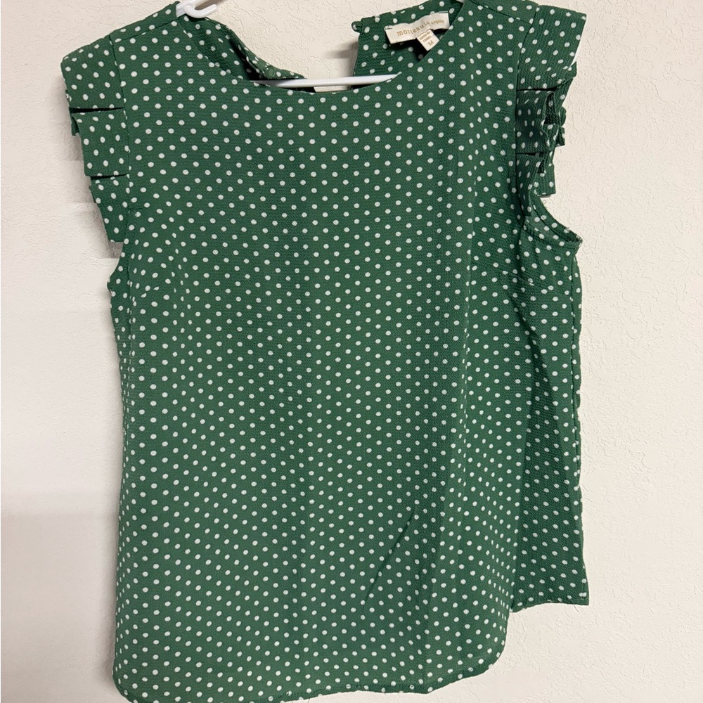 Monteau Green and White Polka Dot Blouse